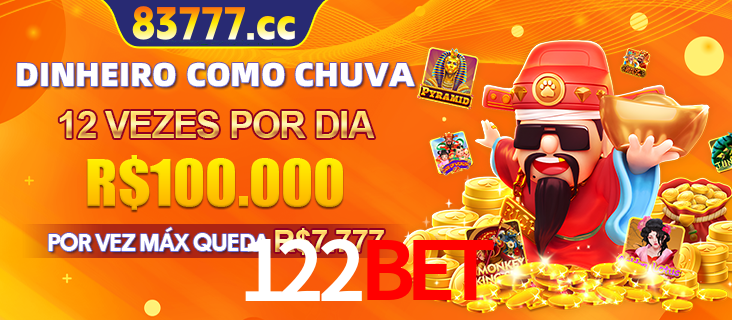 Banner do programa de recompensas Recomende para amigos do 122BET, detalhando os bônus por convidar amigos, com prêmios que chegam a R$288.888.