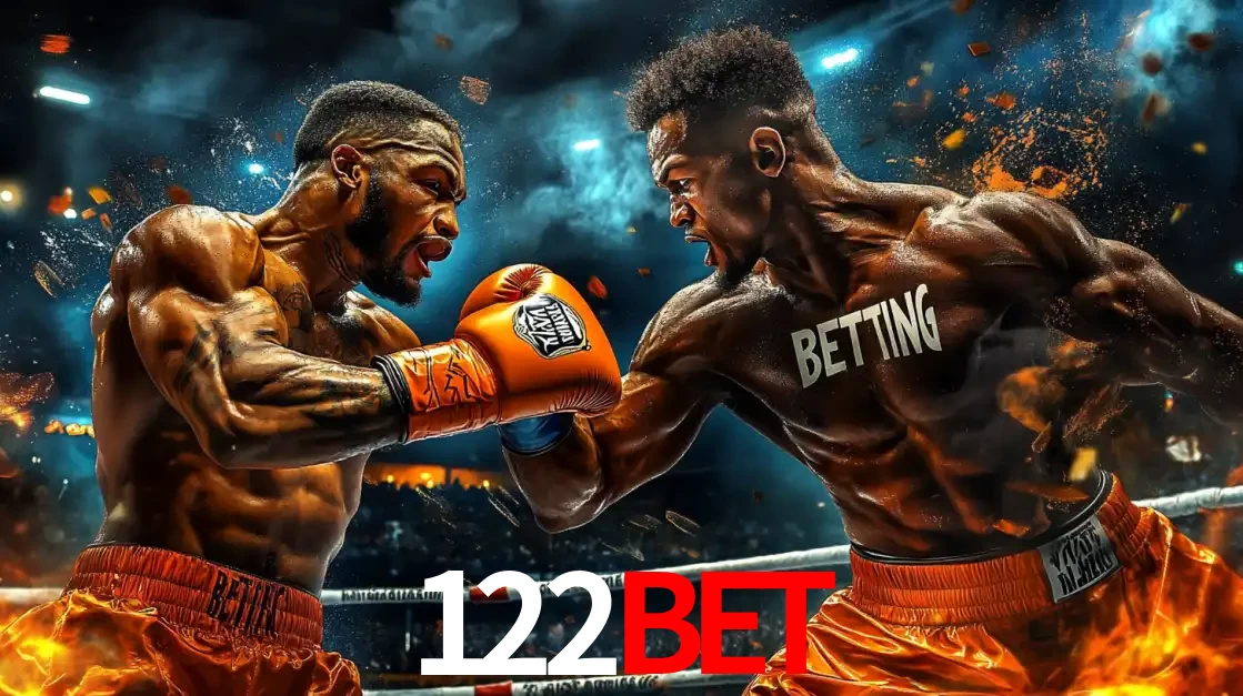 Dois boxeadores em uma luta intensa e explosiva, representando a adrenalina e as oportunidades de apostas em esportes de combate disponíveis na plataforma 122BET.