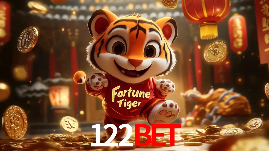 O alegre personagem do Fortune Tiger correndo sobre um caminho de moedas de ouro, simbolizando os grandes prêmios e a diversão do popular jogo de slot do 122BET.