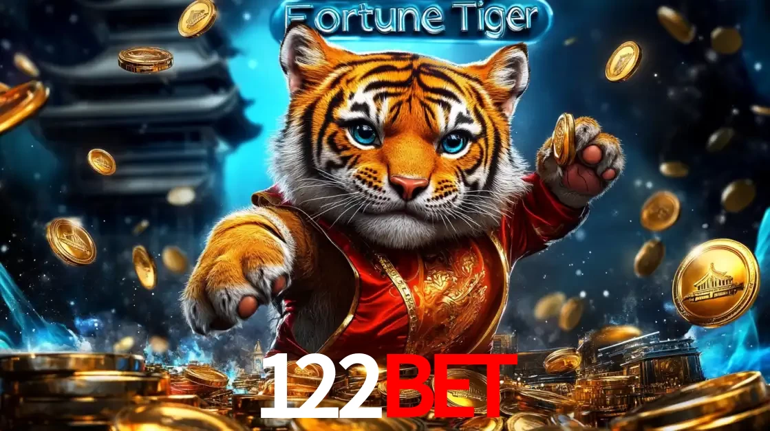 Imagem promocional do jogo de slot Fortune Tiger, com um tigre majestoso em traje tradicional cercado por uma fortuna em moedas de ouro, disponível agora no cassino 122BET.